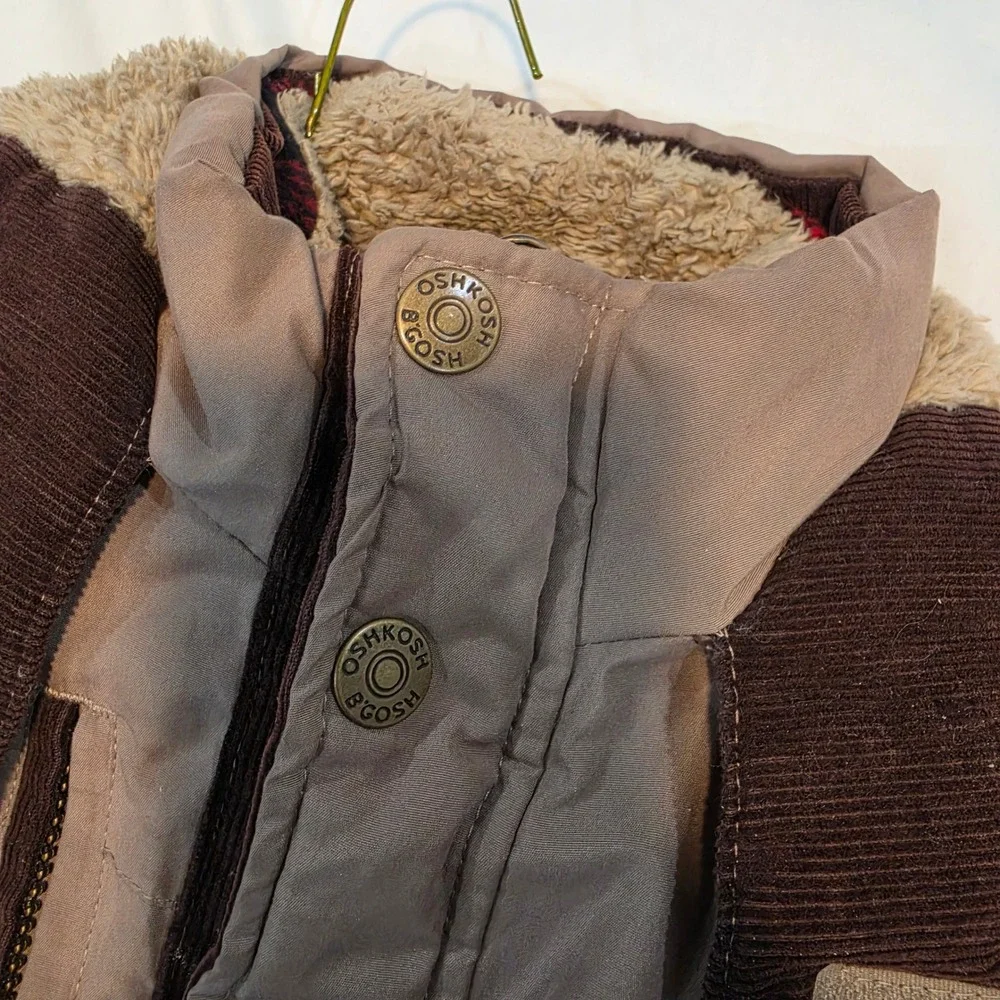 OshKosh B'gosh Parka Jacket Boys 6 Tan Flannel Lined Hooded Excellent B216JS2-SA